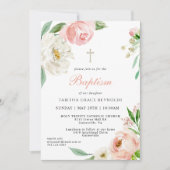 Blush Roze Waterverf Bloemen Baby Doop Kaart (Voorkant)