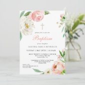 Blush Roze Waterverf Bloemen Baby Doop Kaart (Staand voorkant)