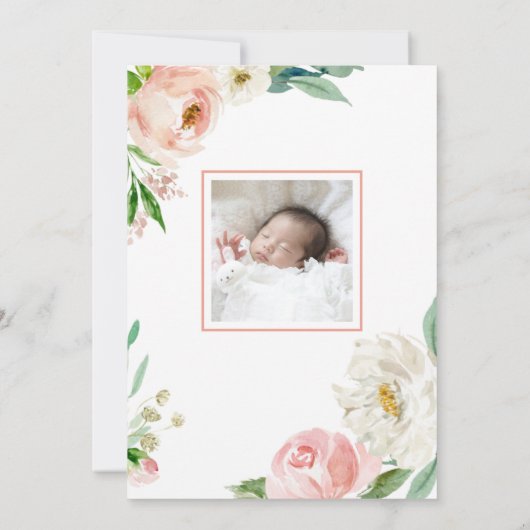 Blush Roze Waterverf Bloemen Baby Doop Kaart (Achterkant)