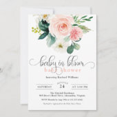 Blush Roze Waterverf Bloemen Baby in Bloom Shower Kaart (Voorkant)