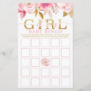Blush Roze Waterverf Bloemen Baby Meisje Bingo Kaa