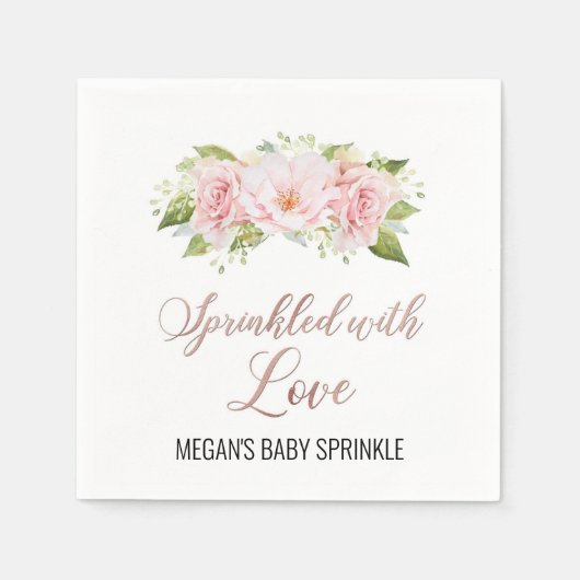 Blush Roze Waterverf Bloemen Bestrooid met Liefde Servet (Voorkant)