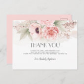 Blush roze Waterverf bloemen Birthday Dank je Briefkaart (Voorkant / Achterkant)