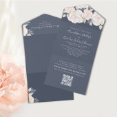 Blush Roze Waterverf Bloemen Blauw Huwelijk All In One Uitnodiging