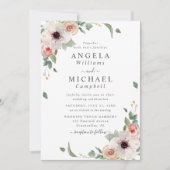 Blush roze Waterverf bloemen botanische bruiloft Kaart (Voorkant)