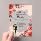 Blush Roze Waterverf Bloemen Bruid & Bruidegom Huw Acryl Uitnodigingen (Insitu (Draagbaar))