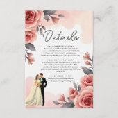 Blush Roze Waterverf Bloemen Bruid & Bruidegom Huw Informatiekaartje (Voorkant)