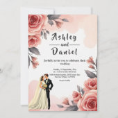 Blush Roze Waterverf Bloemen Bruid & Bruidegom Huw Kaart (Voorkant)