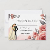 Blush Roze Waterverf Bloemen Bruid & Bruidegom Huw RSVP Kaartje (Voorkant)