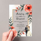 Blush Roze Waterverf Bloemen Bruid Bruidegom Huwel Acryl Uitnodigingen (Insitu (Draagbaar))