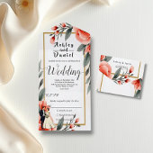 Blush Roze Waterverf Bloemen Bruid Bruidegom Huwel All In One Uitnodiging