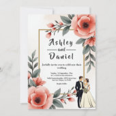 Blush Roze Waterverf Bloemen Bruid Bruidegom Huwel Kaart (Voorkant)