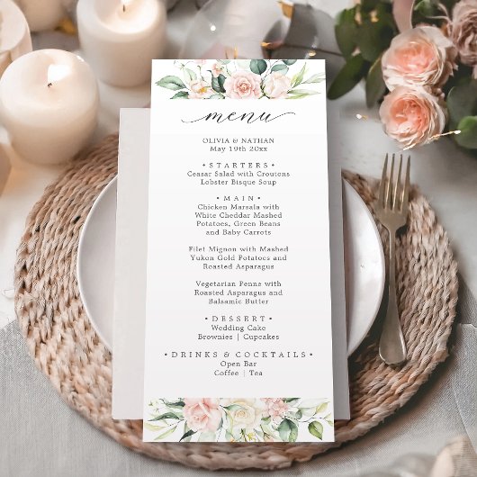 Blush Roze Waterverf Bloemen bruiloft Diner Menu