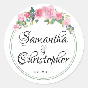 Blush Roze Waterverf Bloemen Bruiloft Envelope Sea Ronde Sticker