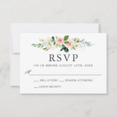 Blush Roze Waterverf Bloemen Bruiloft RSVP Kaart (Voorkant)