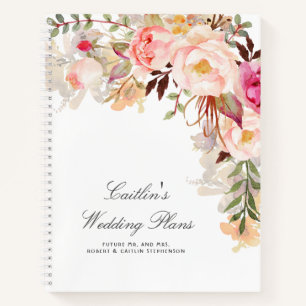 Blush Roze Waterverf Bloemen Elegant Wedding Plan Notitieboek