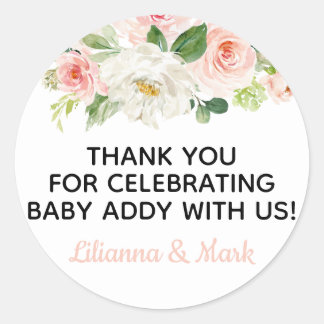Blush Roze Waterverf Bloemen Favor Stickers