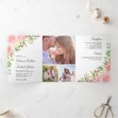 Blush Roze Waterverf Bloemen Foto Collage Bruiloft Drieluik Uitnodiging (Binnen)