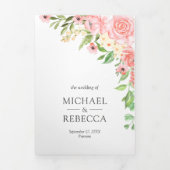 Blush Roze Waterverf Bloemen Foto Collage Bruiloft Drieluik Uitnodiging (Cover)