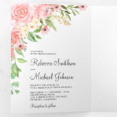 Blush Roze Waterverf Bloemen Foto Collage Bruiloft Drieluik Uitnodiging (Binnenzijde eerst)