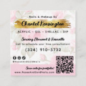 Blush Roze Waterverf Bloemen Goud Shabby QR Code Vierkante Visitekaartje (Achterkant)