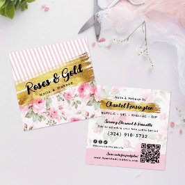 Blush Roze Waterverf Bloemen Goud Shabby QR Code Vierkante Visitekaartje