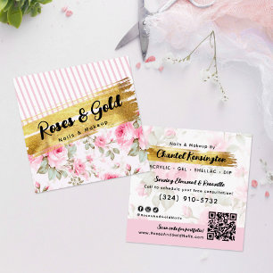 Blush Roze Waterverf Bloemen Goud Shabby QR Code Vierkante Visitekaartje