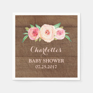 Blush Roze Waterverf Bloemen Hout Baby shower Servetten