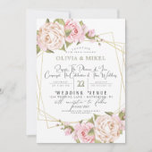 BLUSH ROZE WATERVERF BLOEMEN & LIJST GOUDEN BRUILO KAART (Voorkant)