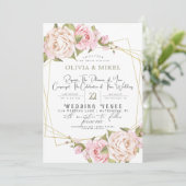 BLUSH ROZE WATERVERF BLOEMEN & LIJST GOUDEN BRUILO KAART (Staand voorkant)