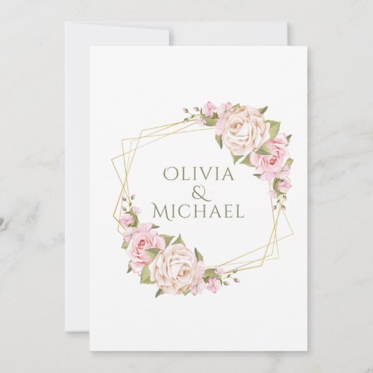 BLUSH ROZE WATERVERF BLOEMEN & LIJST GOUDEN BRUILO KAART (Achterkant)