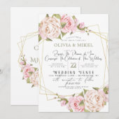 BLUSH ROZE WATERVERF BLOEMEN & LIJST GOUDEN BRUILO KAART (Voorkant / Achterkant)