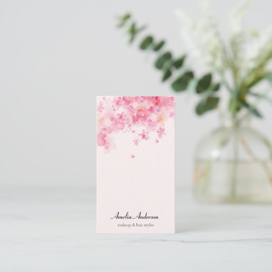 Blush Roze Waterverf Bloemen Make-up Artiest Klantenkaartje (Staand voorkant)