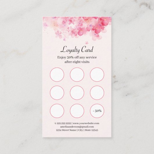 Blush Roze Waterverf Bloemen Make-up Artiest Klantenkaartje (Achterkant)