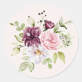 Blush Roze Waterverf Bloemen Meisje Verjaardag Ronde Sticker
