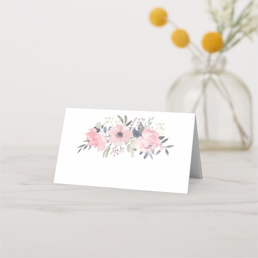 Blush Roze Waterverf Bloemen op Wit | Plaatskaartje (Voorkant)