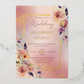 Blush Roze Waterverf Bloemen Rozen Goud Lijst Folie Uitnodiging (Voorkant)