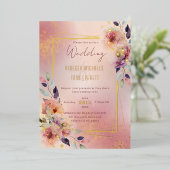 Blush Roze Waterverf Bloemen Rozen Goud Lijst Folie Uitnodiging (Staand Voorkant)
