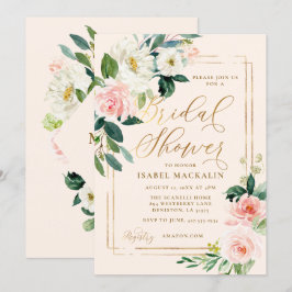 Blush Roze Waterverf Bloemen Rustiek Vrijgezellenf Kaart