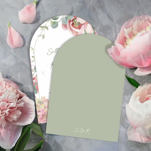 Blush Roze Waterverf Bloemen Trouwboog Kaart