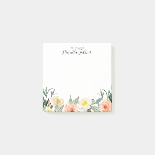 Blush roze Waterverf bloemen van de bureau van Post-it® Notes (Voorkant)