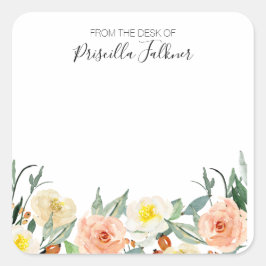 Blush roze Waterverf bloemen van de bureau van Vierkante Sticker
