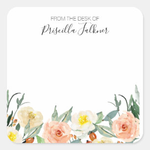 Blush roze Waterverf bloemen van de bureau van Vierkante Sticker