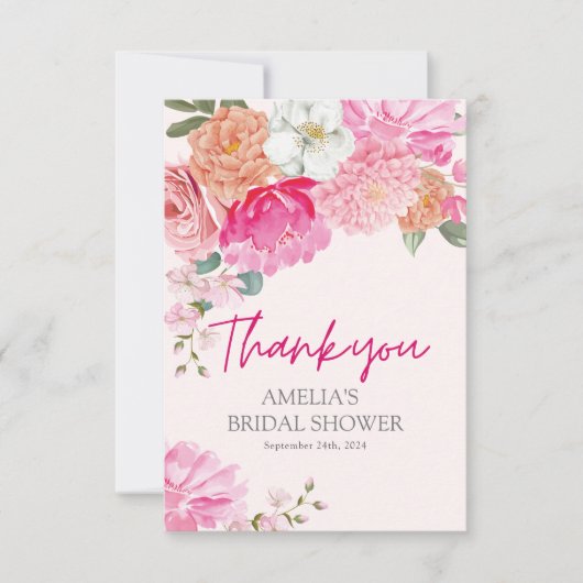 Blush roze Waterverf Bloemen Vrijgezellenfeest Wel Bedankkaart (Voorkant)