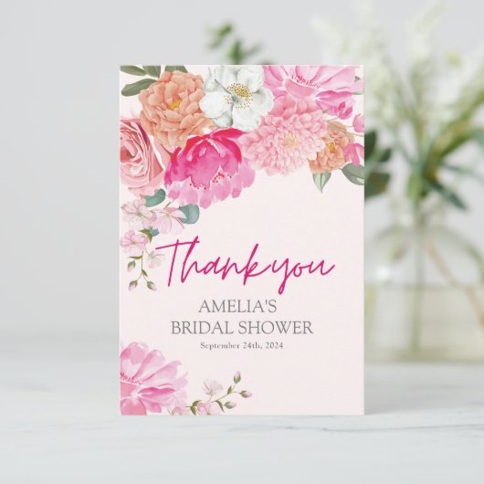 Blush roze Waterverf Bloemen Vrijgezellenfeest Wel Bedankkaart (Staand voorkant)