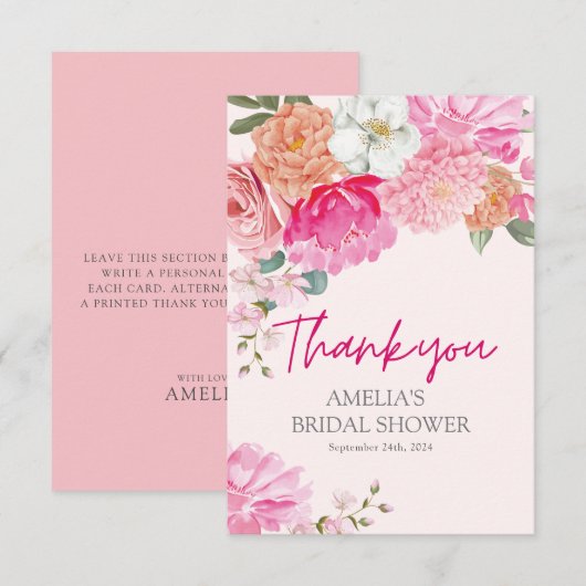 Blush roze Waterverf Bloemen Vrijgezellenfeest Wel Bedankkaart (Voorkant / Achterkant)