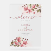 Blush roze waterverf bloemenbruiloft welkomstbord acryl bord (Voorkant)