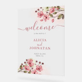 Blush roze waterverf bloemenbruiloft welkomstbord acryl bord (Hoek)