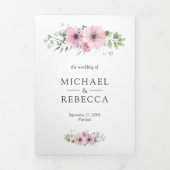 Blush roze Waterverf bloemenfoto bruiloft Drieluik Uitnodiging (Cover)