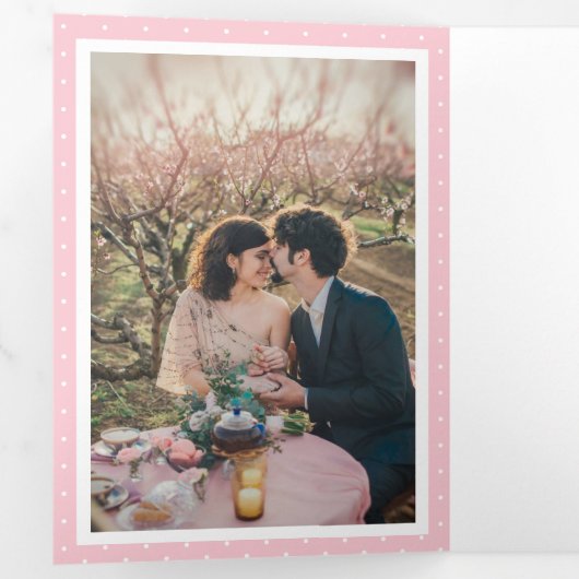 Blush roze Waterverf bloemenfoto bruiloft Drieluik Uitnodiging (Binnenzijde eerst)